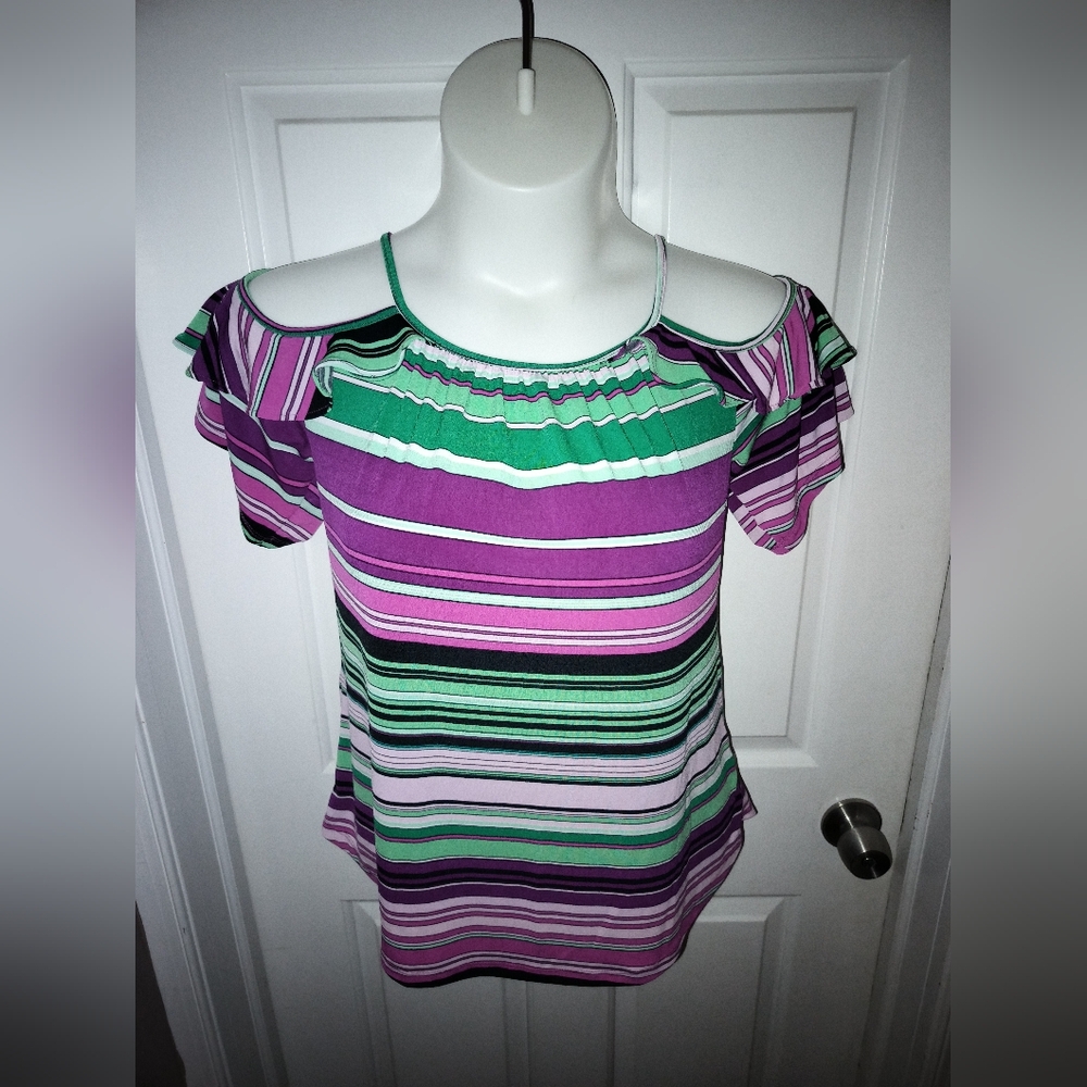 7th Avenue New York & Company Blouse, Women Multi-Color Stripes Sz M